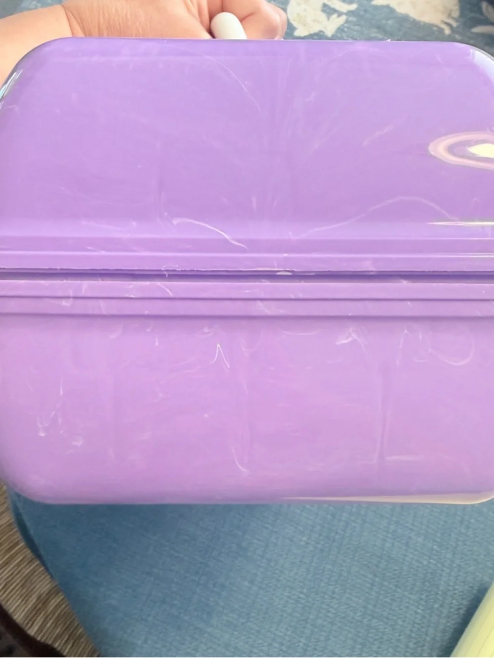 Caboodles Purple Plastic Cosmetic Box with Colorful Geometric Logo 90s